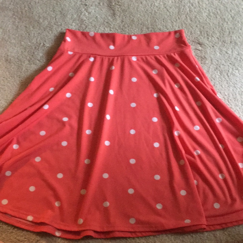 LuLa Roe pink and white polka dot skirt